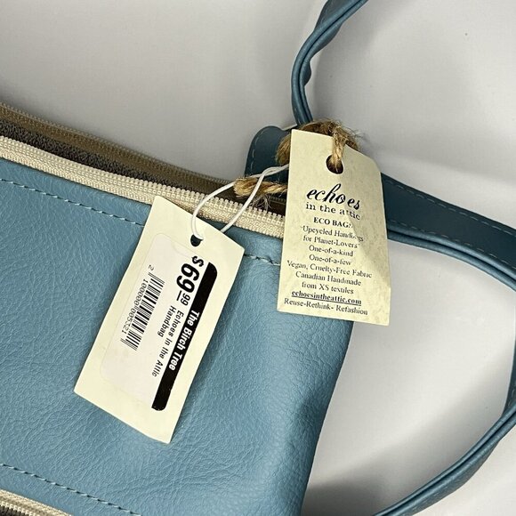 NWT Echos in the Attic Handmade Upcycled Crossbody Bag Blue Faux Leather Boho - Picture 3 of 8